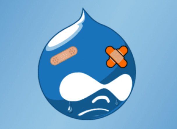 The Drupal logo with injuries