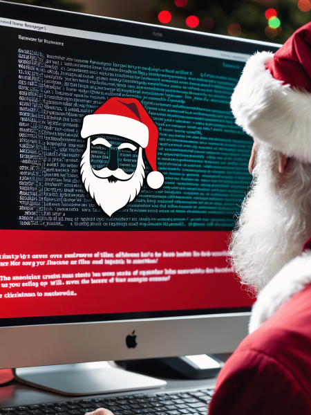 Santa, looking at a ransomware message